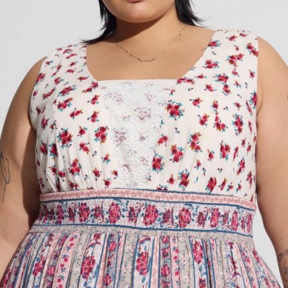 🆕 Maxi Gauze Lace Inset Hi Low Dress 3 3X 22 24 NWT Torrid New! Cream Floral - Picture 3 of 5